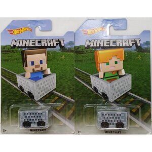 2 Hot Wheels Minecraft Minecart Vehicles Pack Steve & Alex Card Vari #D-41